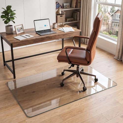 30"x48" Tempered Glass Office Chair Mat for Carpet & Hardwood Floor | 1/5" Thick Clear Floor Protector Desk Chair Mat with Rounded and Polished Edges, Resist Scratching, Cracking, Curling - size: 30"x48"