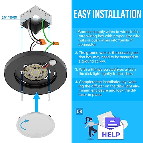 ZAGO LED 6" 120 Volts Closet Light Wired, PIR Motion Sensor Ceiling Disc Light, 15W, 1100 Lumens, CRI>80, 5CCT Daylight White for Closet, Laundry, Garage, Pantry, Wet Location, ETL, White, 2 Packs - color: White-5CCT-2Packs