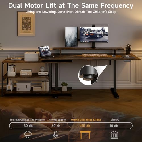 ONBRILL L-Shape Standing Desk with File Cabinet, 55“ Electric Standing Desk