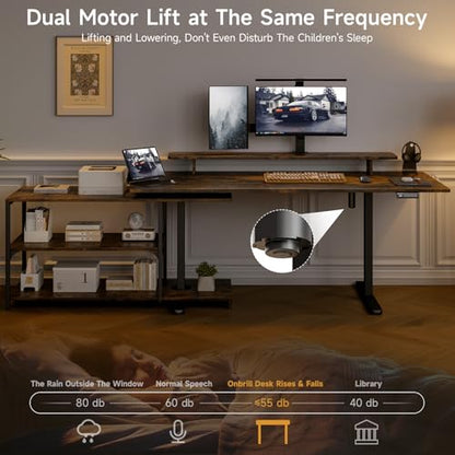 ONBRILL L-Shape Standing Desk with File Cabinet, 55“ Electric Standing Desk
