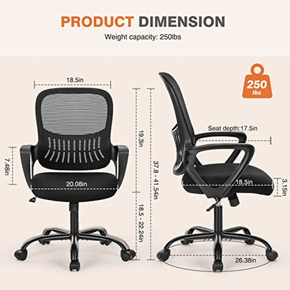 Sweetcrispy Home Office Chair, Mesh Office Chair, Lumbar Support - color: Black, size: 18.5"D&Fixed Arm