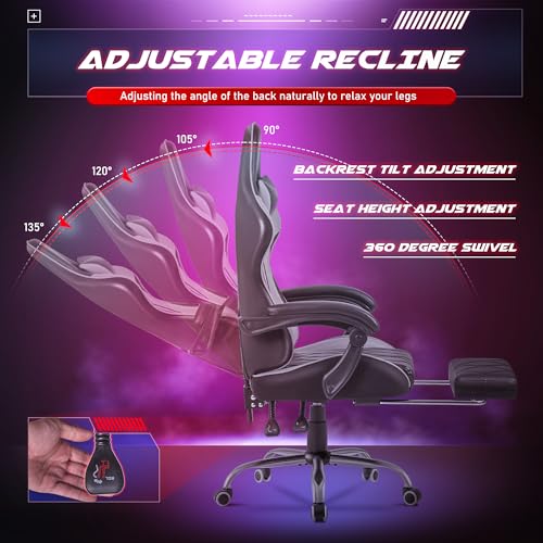 Homall Gaming Chair, Computer Chair with Footrest and Massage Lumbar Support, Ergonomic High Back Video Game Chair with Swivel Seat and Headrest (Grey) - color: Grey