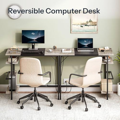 HOOBRO Small Computer Desk, 35.4 Inch Home Office Desk with Power Outlet, Writing Desk with 2 Shelves, Modern Small Desk for Home Office, Study, Easy to Assemble, Charcoal Gray and Black BG43UDN01 - color: Charcoal Gray + Black