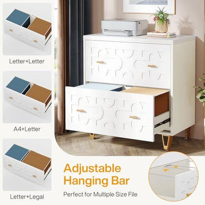 Tribesigns 2-Drawer Lateral File Cabinet, Warm White and Gold | Modern, Legal/Letter/A4 Size, Large Storage, Printer Stand, Home Office - color: Warm White & Gold