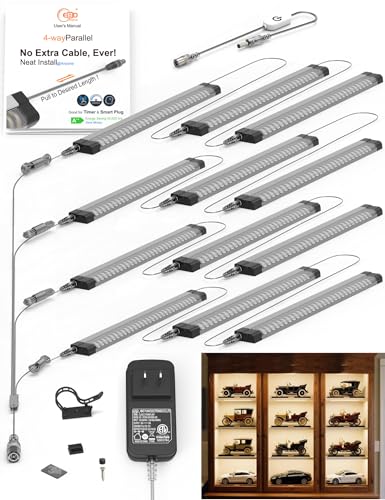 EBD LED Under Shelf Lights, 4-Way Parallel Light Bar, 12-Panel Cabinet Lighting, 6500K 5400Lm Counter Lights with Slack-Free Wiring, Maximized for Spacious 4-Layer Showcase, Bookcase & Storage Rack - size: 4-Way 12-Pack