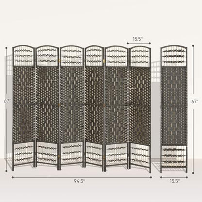 HOMCOM 6 Panel Room Divider, Folding Privacy Screen, 5.6', Dark Gray | Room Separator, Wave Fiber Freestanding Partition Wall Divider - color: Dark Gray, size: 6 Panel