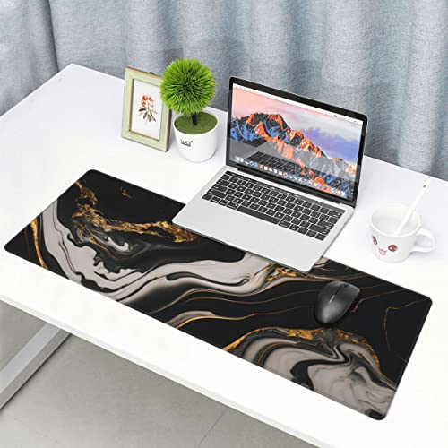 Desk Pad,Office Desk Mat 31.5"×11.8" Large Gaming Mouse Pad,Durable Extended Computer Mouse Pad,Waterproof Thick Big Mouse Pads with Non-Slip Rubber Base Office Home Black Gold Marble - color: Xl01-02 Black Gold Marble, size: 31.5 x 11.8 in