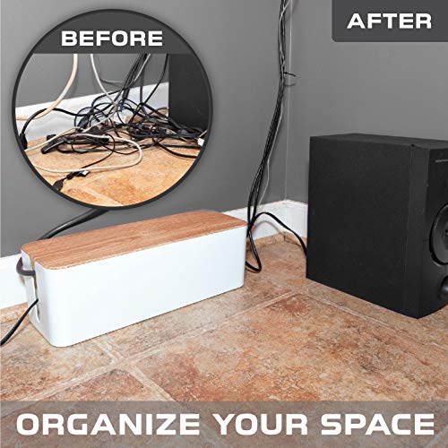 Iron Forge Cable Cable Management Box, 2 Pack - White with Wood Top - color: White-Light Wood
