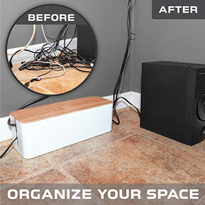 Iron Forge Cable Cable Management Box, 2 Pack - White with Wood Top - color: White-Light Wood