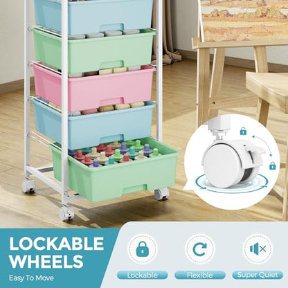 6 Drawer Rolling Storage Cart with Wooden Top and Wheels for Craft Rainbow - color: Rainbow