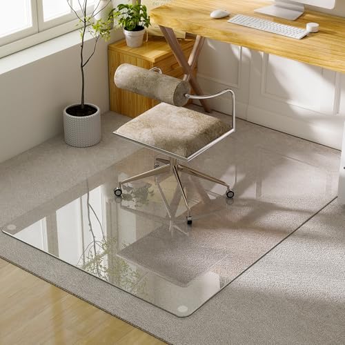 GLSLAND 54"x32" Tempered Glass Chair Mat， Office Chair Mat for Carpet - color: Clear, size: 32" x 54"