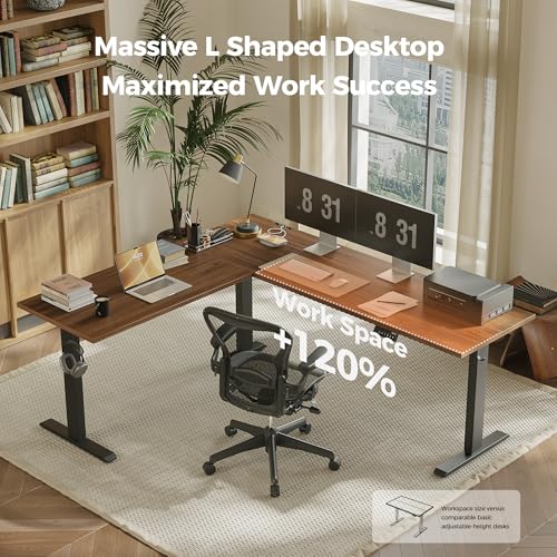 Agilestic L Shaped Standing Desk Adjustable Height, 75 Inch, Dark Walnut - color: Dark Walnut, size: 75 x 61 Inch