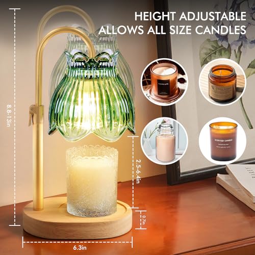 Candle Warmer Lamp with Timer,Birthday Gifts for Women| Dimmable and Height Adjustable Candle Wax Melts Warmer for Scented Jar Candles, Home Fragrance Decor, Christmas and Housewarming Gifts - color: Lotus-Green
