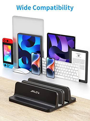 JARLINK Double Vertical Laptop Stand, Adjustable Aluminum Desk Dock, Black - color: Black, size: 2-slot