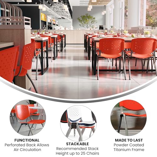 Emma + Oliver Home and Office Orange Plastic Stack Chair with Performa | Powder Coated, 880 LBS. Weight Capacity - color: Orange