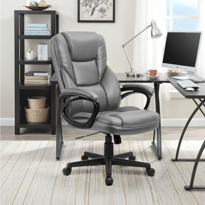 Furmax Office Executive Chair High Back Adjustable Managerial Home Desk Chair, Swivel Computer PU Leather Chair with Lumbar Support (1, Gray) - color: Grey