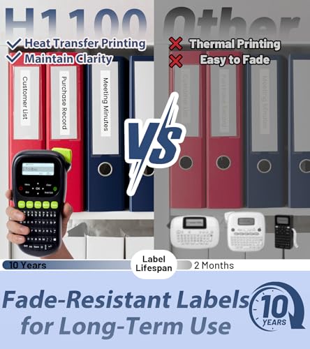 Label Maker Machine with 6 Tapes, Wire Label Maker Waterproof-Labels, Laminated Handheld Label Printer, Backlit & Portable & 3 Cable Modes, H1100 Labeler for Industrial Office Organization