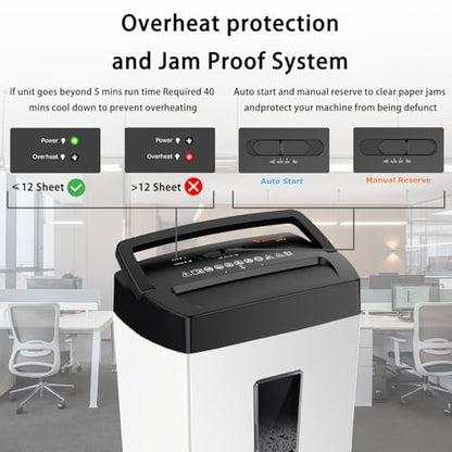 Bonsaii Heavy-Duty Shredder, Up to 12 Sheets, P-4 high Security, Credit Cards, Mail, & Staples, 5.5-Gallon bin with a Transparent Window, Suitable for Heavy-Duty use in Home Offices, White & Black - color: Black and White, size: 12-Sheet | 5 min