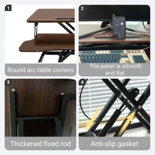 Desk Converter Height Adjustable Riser Ergonomic Sit Stand Dual Monitor Computer Workstation Keyboard Tray Home Office-Black + Walnut - color: Black + Walnut