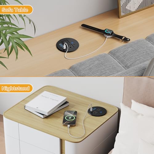 3-1/8" Desktop Power Grommet, Overload Switch, USB C PD 20W, 2 AC Outlets | Recessed Flush Mount Desk Power Grommet for Home Office Furniture, Black - size: 3-1/8" Hole