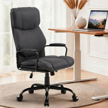 Dark Gray Big and Tall Ergonomic Executive Office Chair | Thick Cushion, Lumbar Support, Adjustable Height & Armrests, Rolling Swivel - color: Grey, style: fabric w/o footrest