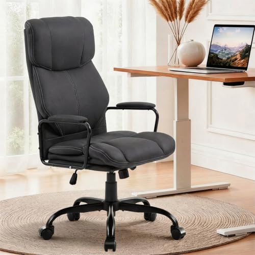 Dark Gray Big and Tall Ergonomic Executive Office Chair | Thick Cushion, Lumbar Support, Adjustable Height & Armrests, Rolling Swivel - color: Grey, style: fabric w/o footrest