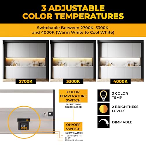 LED Under Cabinet Lighting Hardwired - 32 Inch Satin Nickel | 3CCT, Dimmable, Low-Profile, Linkable Fixture, Plug-In Option & Hi/Low Brightness Control - color: Satin Nickel, size: 32 Inch