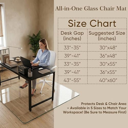 Tempered Glass Chair Mat for Hardwood Floor & Low Pile Carpet, 40" x 60" Heavy Duty Office Chair Mat with Non-Slip Pads, Scratch Resistant Floor Protector for Home Office - size: 40" x 60"