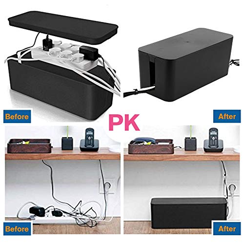 Cable Management Boxes Organizer, Large Storage Wires Keeper Holder for Desk, TV, Computer, USB Hub, System to Cover and Hide & Power Strips & Cords (Black) - color: Black