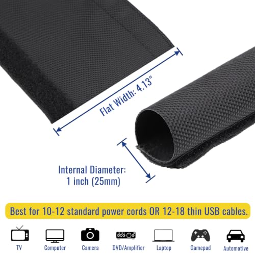 1" - 6.6Ft Hook and Loop Cable Sleeve, Wire Protector for Pets - size: 1" - 6.6Ft