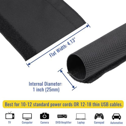 1" - 6.6Ft Hook and Loop Cable Sleeve, Wire Protector for Pets - size: 1" - 6.6Ft