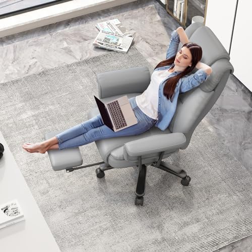 GYI Criss Cross Chair with Wheels, 160°Big and Tall Reclining Office Desk Chair with High Back, Wide Seat, Arms, Footrest, Grey