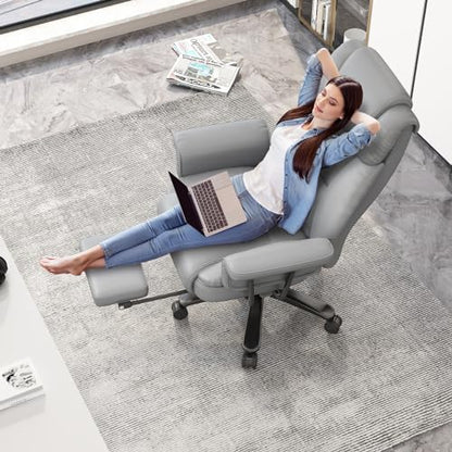 GYI Criss Cross Chair with Wheels, 160°Big and Tall Reclining Office Desk Chair with High Back, Wide Seat, Arms, Footrest, Grey