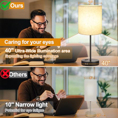 Lynnoland 2 Pack Touch Control Table Lamps with 2 USB & AC Outlet, 3-Way Dimmable Bedside Nightstand Lamps for Bedroom Living Room Nursery, 800 Lumens 3000K Warmlight Bulbs Included - color: Natural Linen & Matte Black