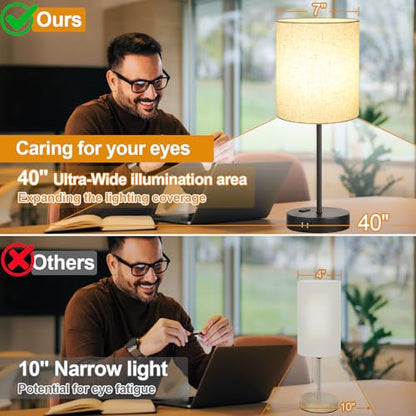 Lynnoland 2 Pack Touch Control Table Lamps with 2 USB & AC Outlet, 3-Way Dimmable Bedside Nightstand Lamps for Bedroom Living Room Nursery, 800 Lumens 3000K Warmlight Bulbs Included - color: Natural Linen & Matte Black