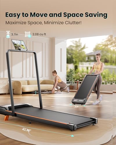 Walking Pad with Handle Bar - 2 in 1 Under Desk Treadmill | 8% Manual Incline, LED Display, 265 LBS Capacity, 2.5HP Compact Treadmills for Home Office - color: Light Black