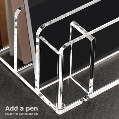 SANRUI Clear Acrylic Mail Organizer with 5 Compartments and 1 Pen Holder - size: 5 Slots with Pen Holder