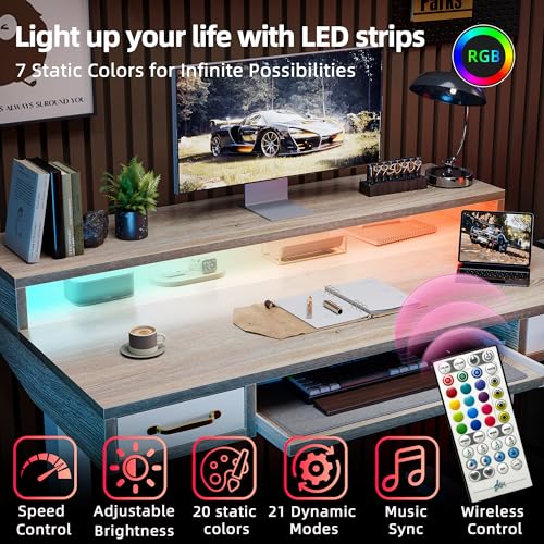 TIQLAB Standing Desk with Two Drawers, Stand Up Standing Desk Adjustable Height, Electric Sit Stand Table with Storage Shelf and Splice Board, with LED Light, 47 * 28 inch, Maple - color: Maple, size: 47*28 inch with keyboard tray