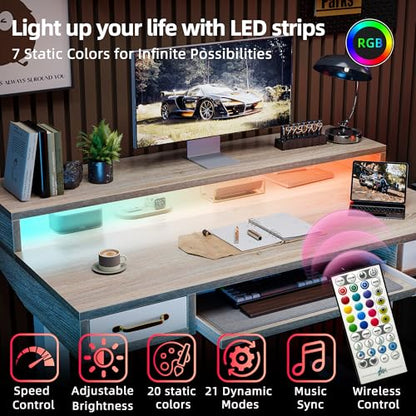 TIQLAB Standing Desk with Two Drawers, Stand Up Standing Desk Adjustable Height, Electric Sit Stand Table with Storage Shelf and Splice Board, with LED Light, 47 * 28 inch, Maple - color: Maple, size: 47*28 inch with keyboard tray