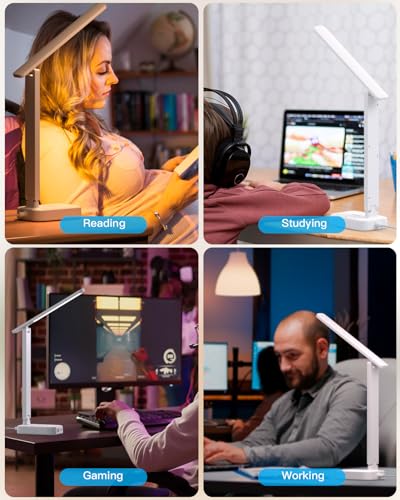 LED Desk Lamp, 10Ft Power Strip with 3 Outlets 4 USB Ports(2 USB C), White - color: White, size: 10 Ft