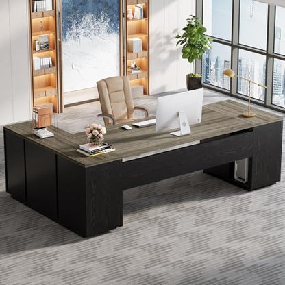 Tribesigns 85.8-Inch L-Shaped Executive Desk, Grey & Black - color: Grey & Black