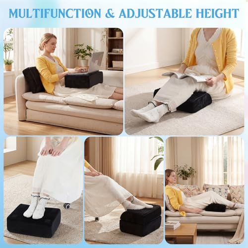 Novabright Foot Rest Under Desk, 3 Height Adjustable Ergonomic Foot Stool with Gel Textured Top and Cozy Pocket, Non-Slip Foam Footrest for Office Home Car(15" X 11" X 14.4",Cambered,Black) - color: Black, size: 15" X 11" X 14.4", style: Cambered