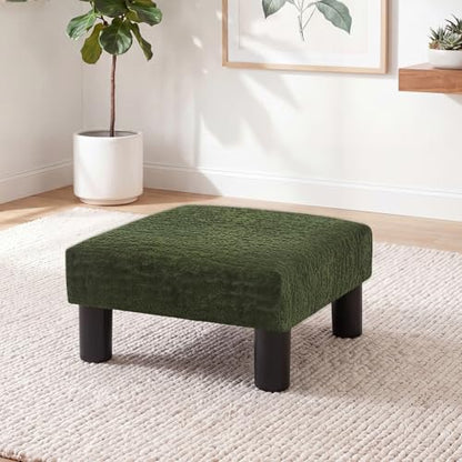 Joveco Small Foot Rest Stool Ottoman, 3D Velvet Square Upholstered Footstool for Chair, Under Desk, Office, Living Room, Deep Green - color: Deep Green