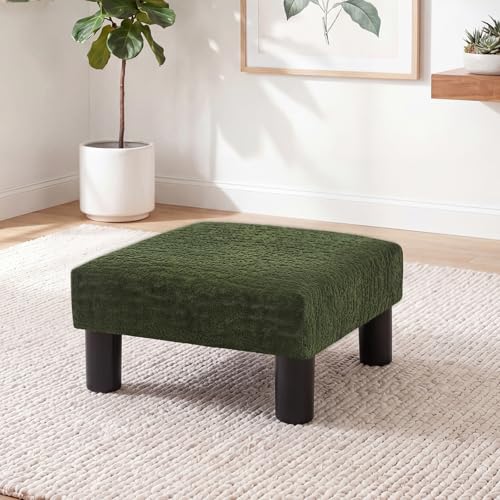 Joveco Small Foot Rest Stool Ottoman, 3D Velvet Square Upholstered Footstool for Chair, Under Desk, Office, Living Room, Deep Green - color: Deep Green