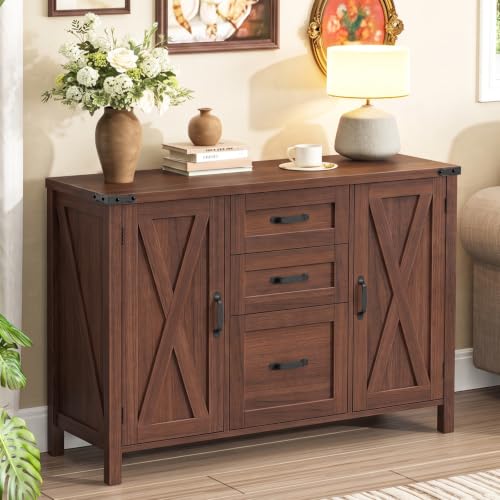 Vabches File Cabinet with 3 Drawers, Farmhouse Lateral File Cabinet Fits Files Letter/A4 Size, Wooden Filing Cabinet with Door and Adjustable Shelves Printer Stand for Home Office, Walnut - color: Walnut