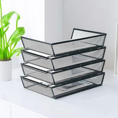 SETTFRFE 4 Tier Metal Letter Tray Desk Organizer-Stackable Paper Tray,Black | Desk Tray Organizer with Reinforced Edges,Stackable File Trays Organizers and Storage System for Office,School,Home