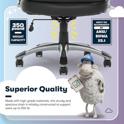 Serta Ergonomic Big and Tall Executive Office Chair Lumbar Support, Leather | Fairbanks, Gaming Chair with Headrest, 350lb Capacity, Padded Arms, Semi-Plush Seat Cushion, Adjustable Height & Tilt, Black - color: Black, size: 350 lbs