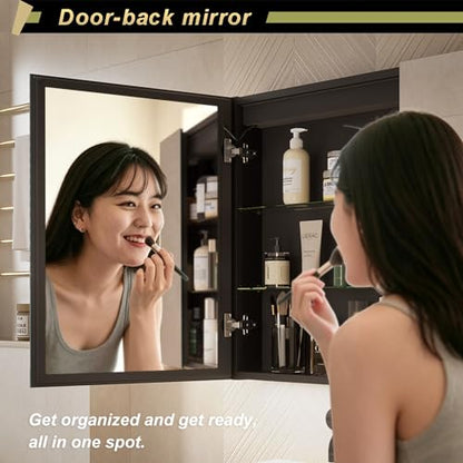 20 * 28 Right Hinge LED Bathroom Mirror Cabinet, Aluminum Medicine Cabinet | Light Adjustable, Sockets & USBs inside, Anti-Fog, Easy to Install - color: 20*28 Right Hinge
