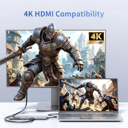 8-in-1 Laptop Docking Station USB C Hub with 4K HDMI & 100W PD | Aluminum 8-in-1 USB C Hub with USB 3.0(5Gbps), USB 2.0, USB-C, Ethernet, SD/TF Card Reader for Laptop MacBook