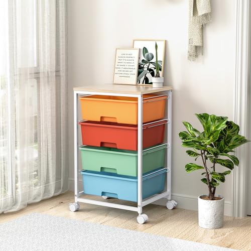 SYKIARIOL Rolling Cart with Drawers, 4-Drawer Utility Cart, Macaron - color: Macaron, size: 4 Drawers